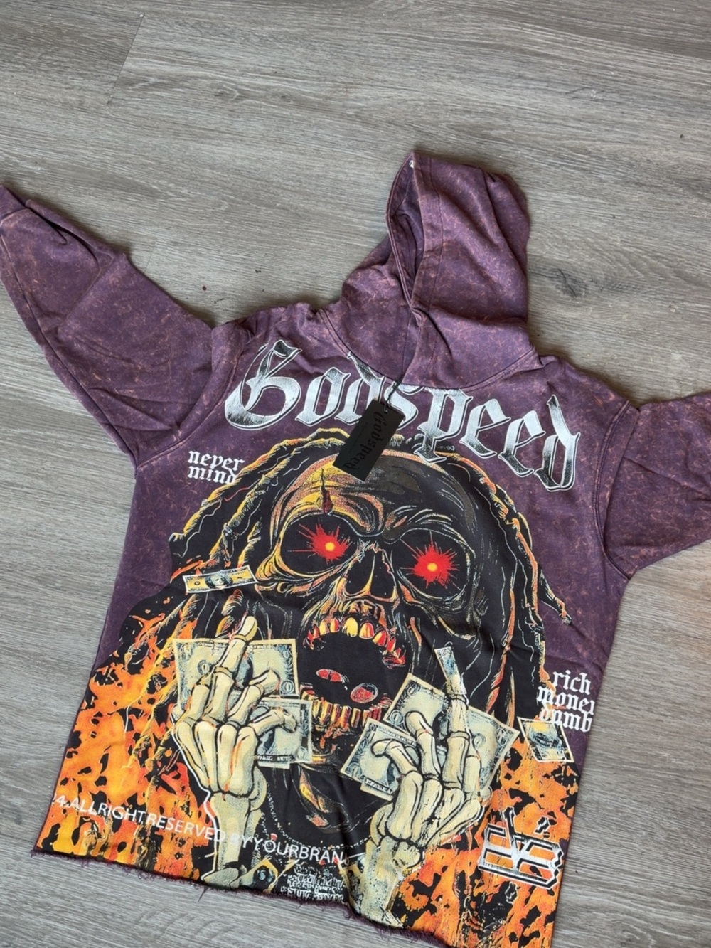 Gospel Graphic Purple Kids Hoodie with Skull Flame Print